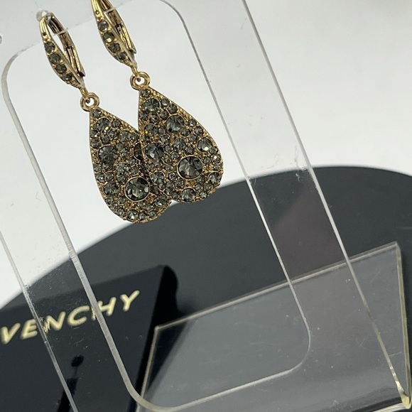 Givenchy Womens Gold Tone Grey Crystal Dangle Teardrop Earrings New - Picture 11 of 16